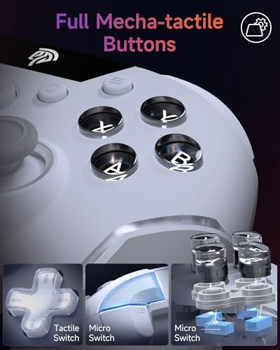 EasySMX X20 Wireless PC Controller with 7 Light Colours RGB/Hall Joystick Trigger, Mechanical Buttons, Bluetooth Gamepad for PC/Switch/Android/iOS/Steam/Mobile,Rechargeable Battery (1000mAh)