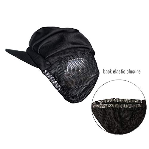 Adjustable Chef Cap Elastic Cooking Hat Food Service Hair Nets Mesh Kitchen Net Reusable Restaurant Bouffant (Large, Brim Black)