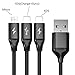 Multi Cable Charger, Acessorz 4ft/1.2m Multiple USB 3 in 1 Nylon Braided Quick Fast Charging Sync Cable Cord Compatible iPhone X, iPhone 8/7 Plus, iPhone 6/6S, iPad, iPod, Micro Android Phones (Black)