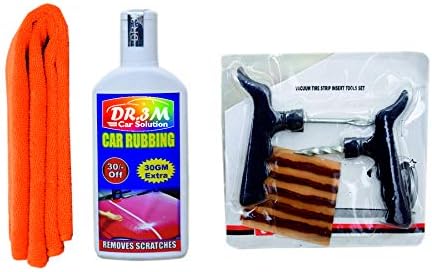 DR.3M A1091-RUBBING Polish Scratch Remover 100ml+ Orange CAR Microfiber Cloth + Panchar kit (Master Combo Pack)