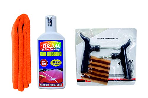RUBBING Polish Scratch Out 100ml+ Orange CAR Microfiber Cloth + Panchar kit (Master Combo Pack)