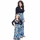 Anboo Mommy and Daughter Printing Stitching Casual Family Matching Clothes