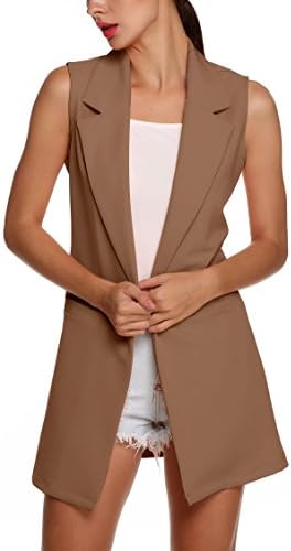 Opino Womens Stylish Casual Sleeveless Lapel Pocket Long Waistcoat Cardigan