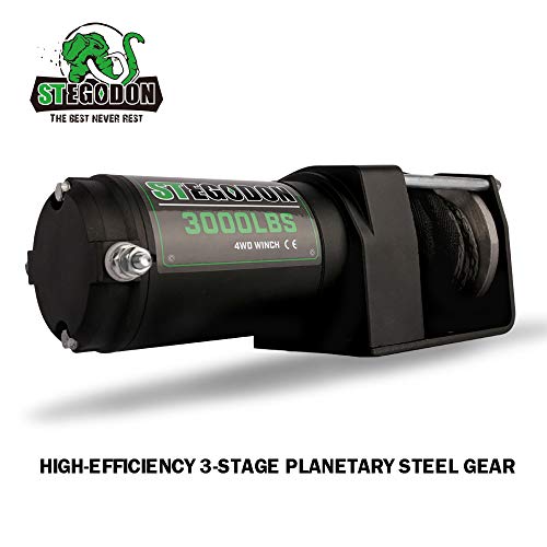 STEGODON 3000 lb. Load Capacity Electric Winch,12V Synthetic Rope Winch with Wireless Handheld Remote and Wired Handle,Waterproof IP67 Electric Winch with Hawse Fairlead(All Black) - Image 2