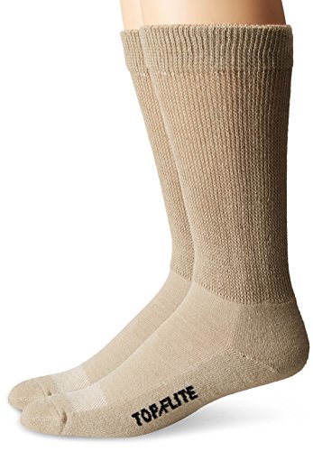 Top Flite Men s Diabetic Non-Binding Cushion Crew Ultra Dri Socks 2 Pair Pack, Khaki, Sock Size:10-13/Shoe Size: 6-12