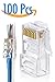 RJ45 Cat6 Pass Through Connectors Pack of 100 | EZ Crimp Connector UTP Network Plug for Unshielded Twisted Pair Solid Wire & Standard Cables | Transparent Passthrough Ethernet Insert primary