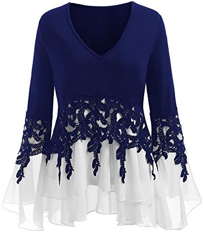 Malbaba Women Blouse, 💕 Falbala Long Sleeve Applique Flowy Plus Size Blouse Tops