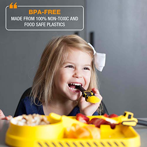 Dinneractive Dining Set For Kids - 3 PC Construction Themed Dinnerware - Tractor Utensils - Toddler Plates - Baby Dishes - Thumbnail 5