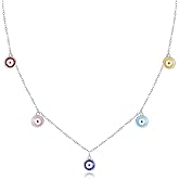 Shysnow Evil Eye Necklace Sterling Silver Blue Turkish Eyes Ojo Necklaces Dainty Multicolores Greek Evil Eyes Pendant Chain Lucky Amulet Protection Jewelry for Women