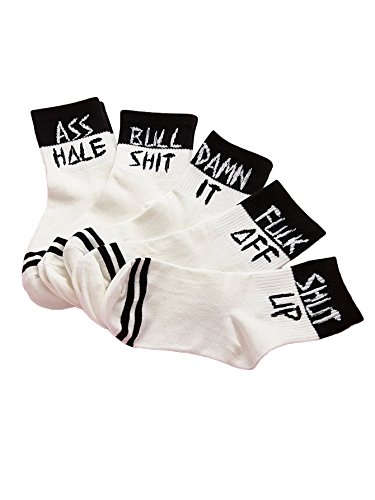 Verdusa Women’s 5 Pairs Slogan Funky Crew Cozy Socks Multicolored One-Size