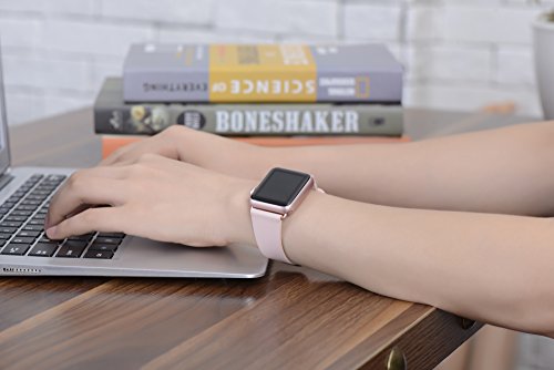 JSGJMY Apple Watch Band 38mm Women Genuine Leather Loop with Rose Gold Metal Clasp for Iwatch Series 3/Series 2/Series 1/Edition/Sport(Soft Pink+Rose Gold Buckle) - Thumbnail 5