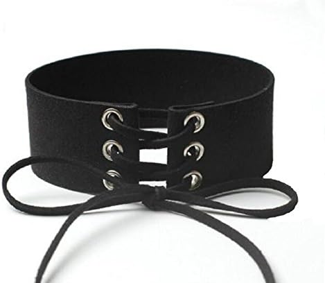 Kzoo Warehouse Suede Choker Necklace with Leather Straps Multiple Colors, red, white, beige, black, brown, leather and Rose Gold, Velvet Gothic Punk Chic Vintage for girls and women (Black)