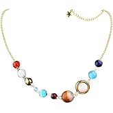 COLORFUL BLING Universe Galaxy the Eight Planets Pendant Necklace Guardian Star Space Sun Moon Star Celestial Necklace in the Solar System for Women Gifts