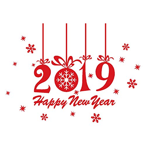 MSOO 2019 New Year Merry Christmas Wall Sticker Home Shop Windows Decals Decor (D 75X55cm/29.5x21.6inch, Red) - Thumbnail 2