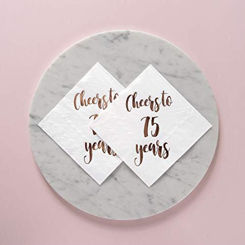 image for MAGJUCHE Cheers to 75 Years Cocktail Napkins, 50-Pack 3ply White Rose 
