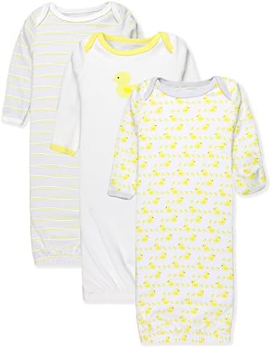 Maybe Baby Kids Infant Boys' and Girls' 3 Pack Set Cotton Baby Gowns w/Mitten Cuffs, 0-6 Months