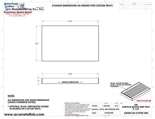 ACU-Precision-Sheet-Metal-0100-08-Surface-Mount-Drip-Tray-No-Drain-Stainless-Steel-4-Brushed-Finish-5-x-8-x-34-Silver