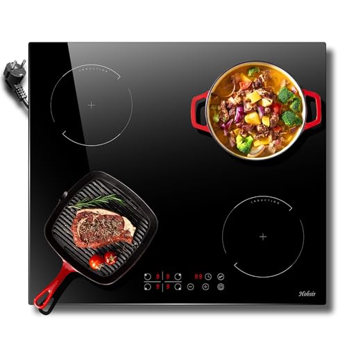 Hobsir Induktionskochfeld mit Stecker 4 Zonen Autark, Einbau Kochfeld Induktion 60cm Induktionsplatte, 3500W, Touch-Bedienung, 9 Leistungsstufen, Sich