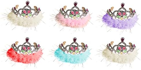 Party Pack Colorful Sparkly Fuzzy Princess Tiara with LED Light (Pack of 6)