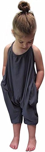 Gemgeny Baby Grey Summer Cute Jumpsuits for Girls Kids Harem Strap Romper Jumpsuit Toddler One Piece Pants Trousers Clothes