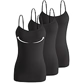 Accbiety 3 Pack Womens Camisole with Built in Bra Adjustable Strap Tank Tops for Women Cami Shelf Bra Cotton Undershirt