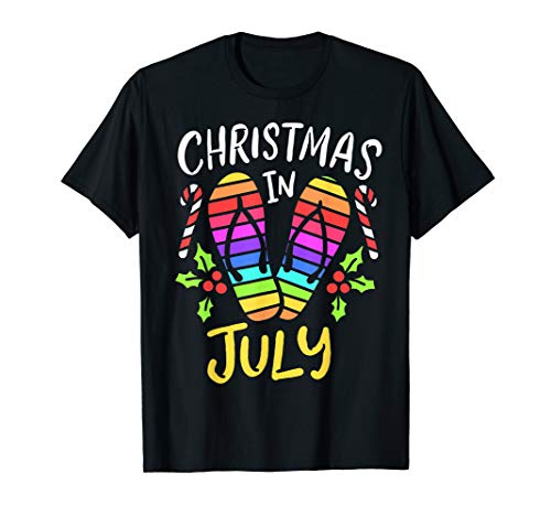 Rainbow Christmas In July Shoes Flip Flops Summer Vacation T-Shirt