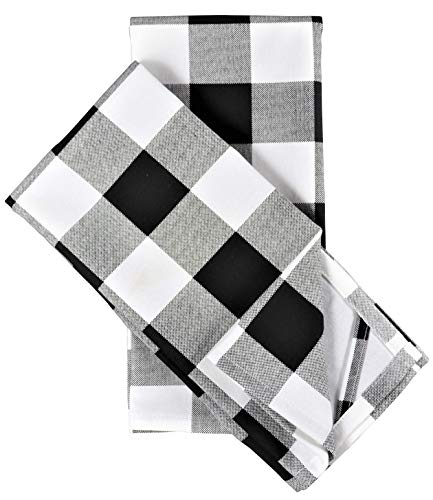 Crabtree Collection Dishcloth/TeaTowels 100% Cotton Hand Towel Set of 2-18" x 28" (Black Buffalo Check)