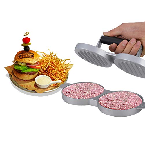 AVA Burger Press Professional Aluminum Patty Maker Quality BBQ Grilling Accessories with 50 Wax Paper Discs and Meat Remover (Double, Triple,Five)