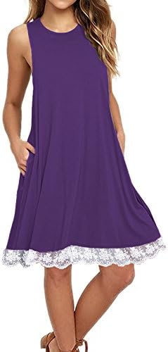 Our Precious Women's Casual Sleeveless Pocket Swing T-Shirt Dress Summer Loose Dress with Lace Hem