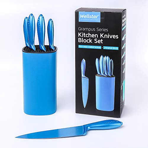 Kitchen Knife Set with Block, WELLSTAR 6Piece Knives Universal Holder