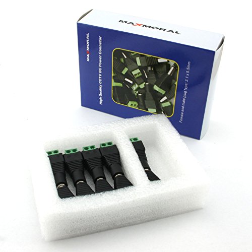 Maxmoral 5 Pair (5 x Male + 5 x Female) DC Power Jack 5.5mm x 2.1mm CCTV Power Jack Adapter