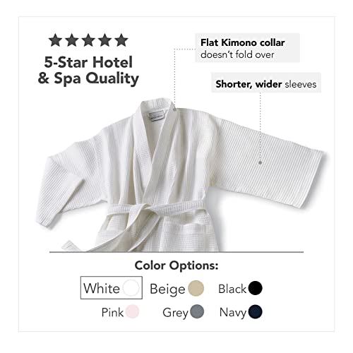 Waffle Robe for Women by BOCA TERRY, Waffle Knit Robe, Long Cotton Kimono Hotel Bathrobe, White