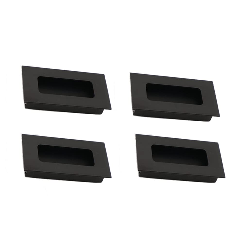 BOZONLI 4 Pack Black Aluminium Alloy Sliding Door Embedded Concealed Handles Cabinet Drawer Tatami Square Slotted Recessed Handle 64mm — image 1