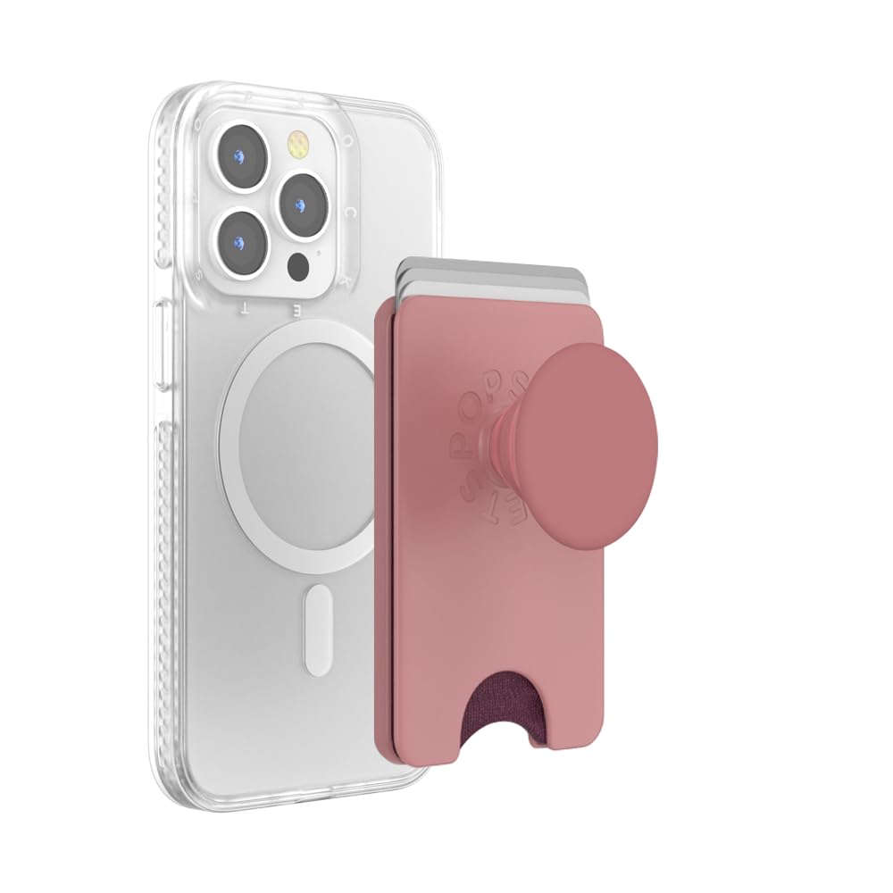 PopSockets Phone Wallet with Expanding Grip and Adapter Ring for MagSafe, Phone Card Holder, Wireless Charging Compatible, Wallet Compatible with MagSafe - Clay