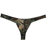 YiZYiF Camouflage Green Men's Low Rise Bulge Pouch G-string Underwear Shorts Large