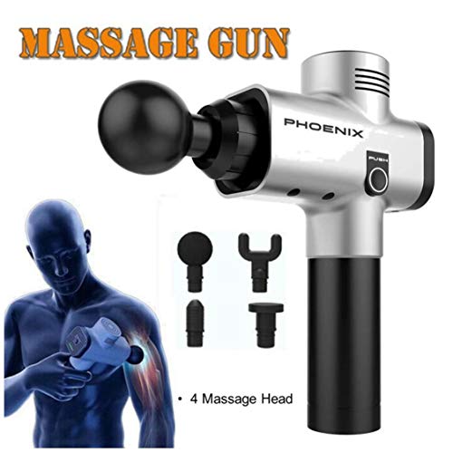 Muscle Massage Gun, Powerful Handheld Personal Cordless Deep Tissue Muscle Massager with 4 Kinds Massage Heads for Muscle Tension Pain Relief (Silver) ...