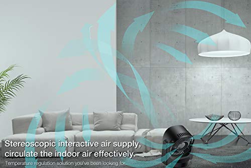 Geek Aire Fan, Air Circulator 3D Oscillating Floor Fan Works with Alexa and Google, High Velocity Stand Fan with 4 Speeds, 6h Timer, AI Mode, Whole Room Cooling Fan with App and Remote Control, Black