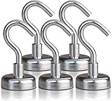 Strong Heavy Duty Magnetic Hooks (5 Pack) - Powerful 40lb Neodymium Rare Earth Hook Magnet Set for Multi-Purpose Hanging, Storage, Indoor/Outdoor Organization - Includes 3M Felt Non-Scratch Stickers