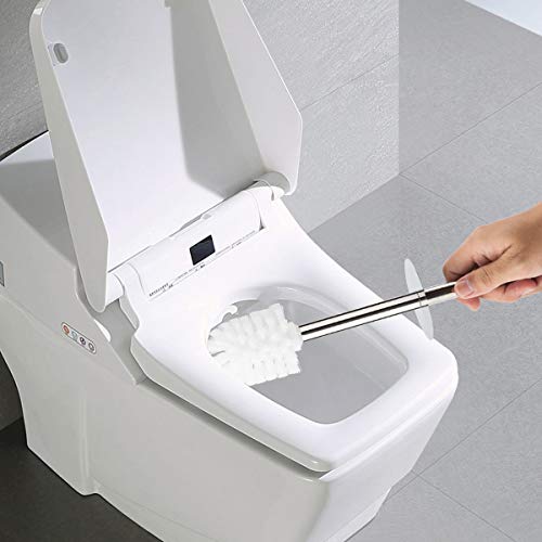 KEEGH Toilet Brush and Holder Modern Design Heavy Duty Stainless Steel Handle Compact Toilet Bowl Cleaner Set with Replacement Brush Head (White)