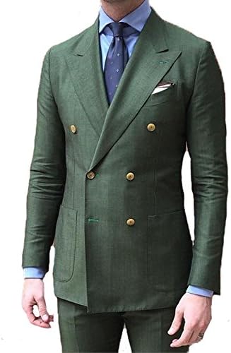 BOwith Double Breasted Green Men Suits terno Slim Fit 2 Pieces Party Tuxedo For Men-Green-M