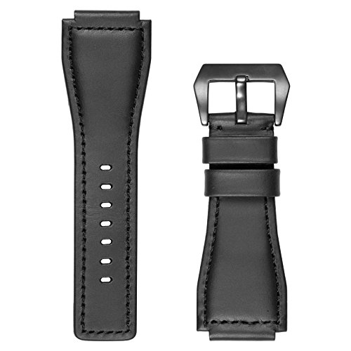 24mm INFANTRY Black Genuine Leather Wrist Watch Band Strap Black Stainless Steel Buckle #BR01-B-BL