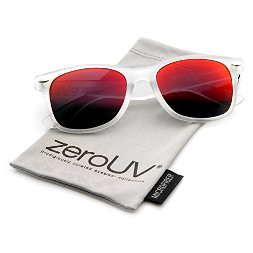 zeroUV ZV-8025q Retro Matte Black Horned Rim Flash Colored Lens Sunglasses, Frost Crimson, 50mm