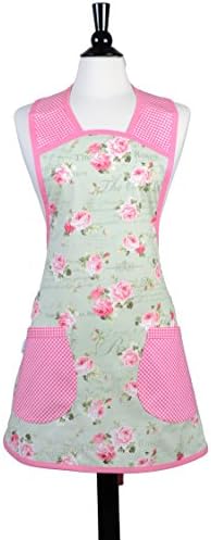 Vintage Grandma Apron with Retro Styling in a Pink Rose Floral - Large Pockets - Over the Head Neckband Comfort