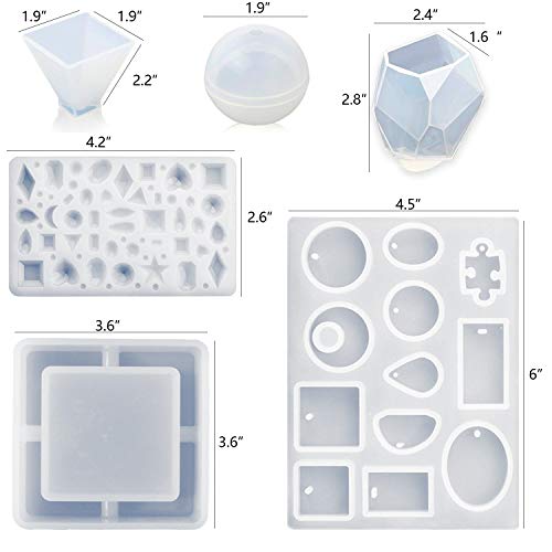 Handshop 15 Pcs (65 Shapes) Silicone Resin Molds and 118 Tools for Epoxy Resin, UV Resin, Making Including Pendant, Jewelry, Ashtray, Earring, Cube, Pyramid, Sphere Molds, Perfect for DIY Craft