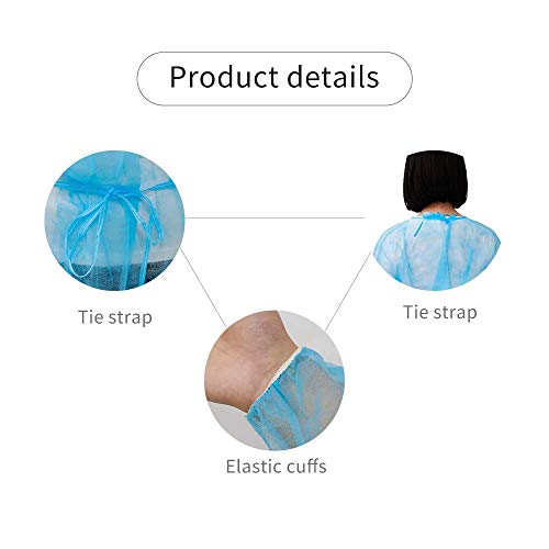Isolation Gown Disposable,Latex Free 10pcs Disposable Isolation Gowns Elastic Cuffs,115 X137cm(Blue)