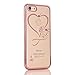 iPhone 7 Plus Case,Double-Lin Mini Love Heart Glitter Bling Crystal Rhinestone Diamonds Clear Rubber Plating Frame TPU Soft Silicone Bumper Case Cover for iPhone 7 Plus Rose