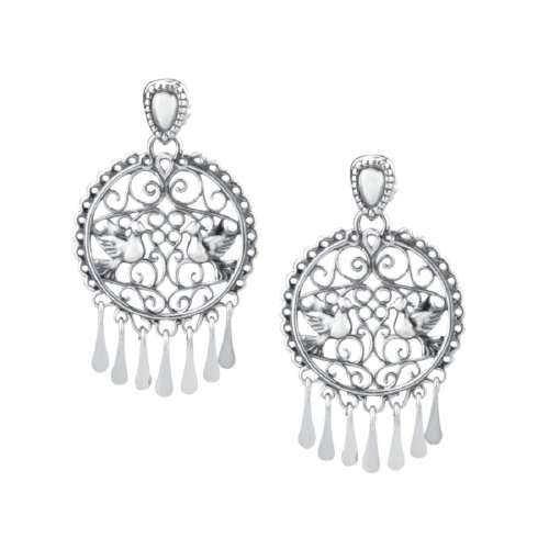 Sterling Silver Filigree Love Bird Chandelier Earrings