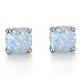 GEMSME 18K White Gold Plated Created white Opal 6mm cushion Stud Earrings for Women