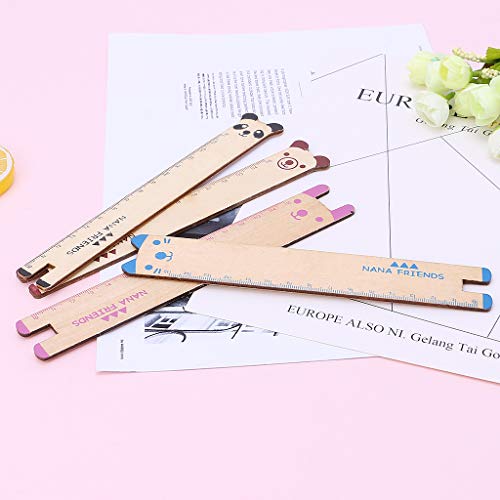 Junlinto Cute Animal Wooden Straight Ruler Measuring Tool Stationery Office School Supply-Blue