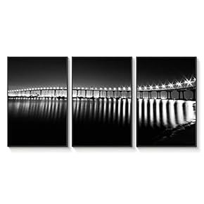 Framed Canvas Wall Art for Living Room, Bedroom Lightscape Bridge Canvas Prints for Home Decoration Ready to Hang - 16"x24"x3 Panels